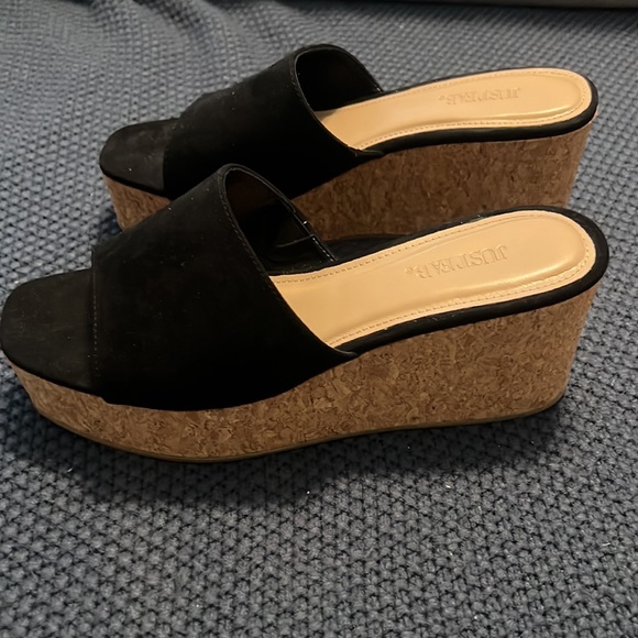 JustFab black platform sandals size 9 boho spring Sumer wedges high casual - Picture 5 of 9